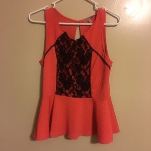 Charlotte Russe Peach Peplum Top with lace detail